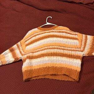 Obey Women's Sweater in Orange and Cream Stripes